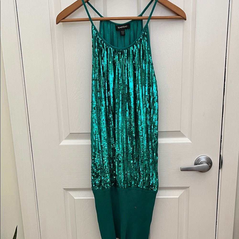 Bebe Teal Green Sequin Mini Dress - Picture 2 of 5